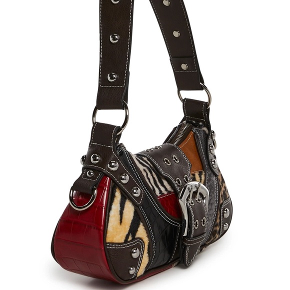 Animal print patchwork leather shoulder buckle bag tiger zebra leopard croc skin - Picture 5 of 5